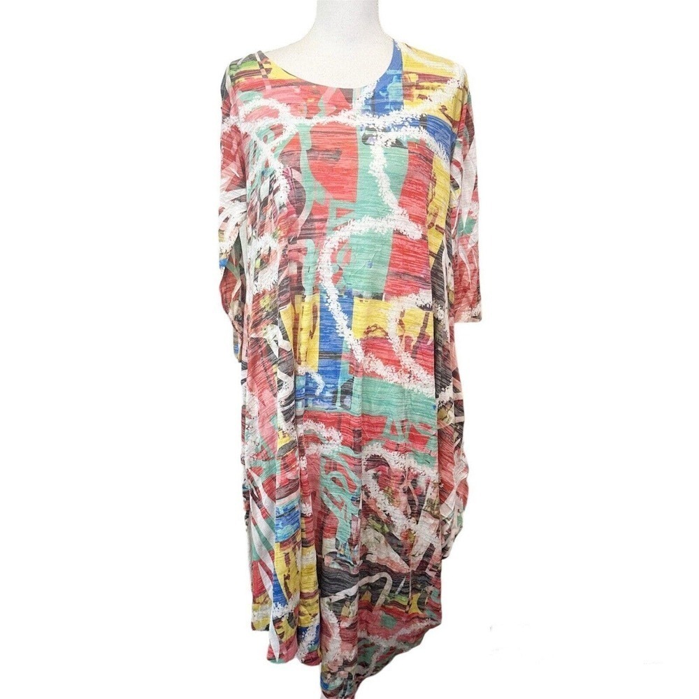 INOAH Womens‎ Midi Dress Size Medium Art to Wear Colorful Asymmetric Hem